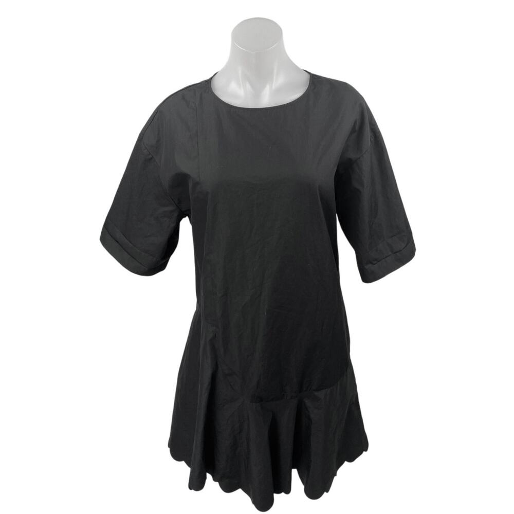 See By Chloe Women Black Short Sleeve Ruffle Drop Waist Shift Mini Dress Size 14